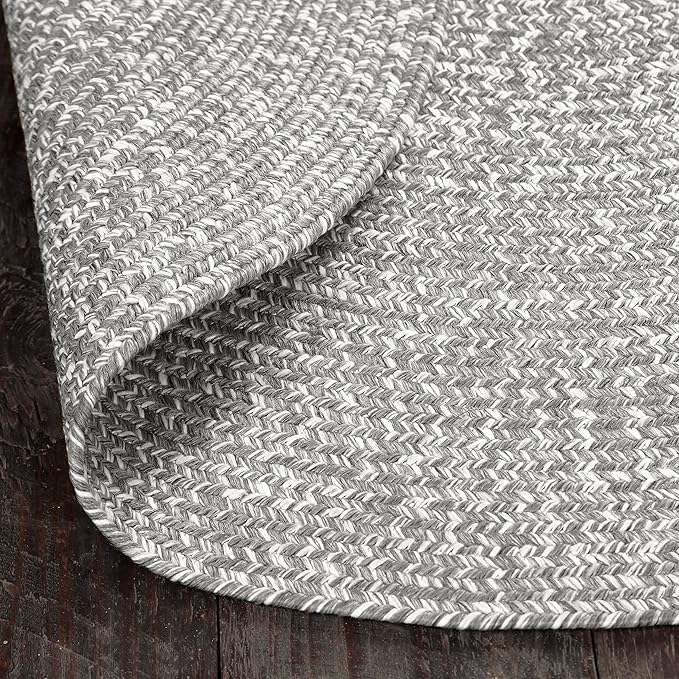 Superior Indoor/Outdoor Runner Rug, Dual-Tone Reversible Braided Floor Decor for Patio, Front Porch, Entryway, Living Room, Office, Nursery, Artistic Home, 2' x 8' Oval, Canvas-White