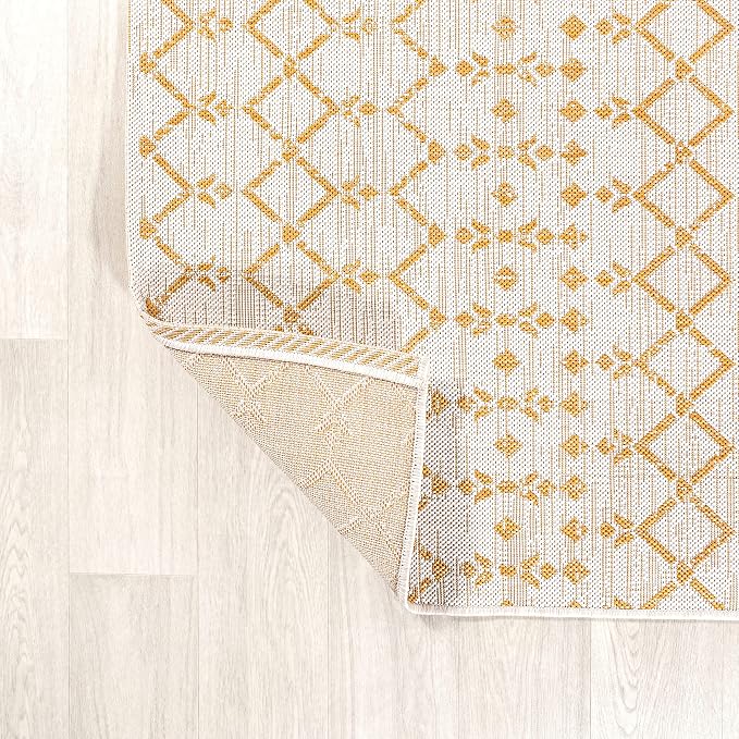 JONATHAN Y Moroccan Geometric Indoor Outdoor Runner Rug 2X10 Cream/Yellow, Ourika Textured Weave for Backyard, Patio, Porch, Easy-Cleaning, High Traffic, Pet-Friendly, Non-Shedding (SMB108J-210)