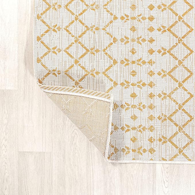 JONATHAN Y Moroccan Geometric Indoor Outdoor Area Rug 8X10 Cream/Yellow, Ourika Textured Weave for Backyard, Patio, Porch, Easy-Cleaning, High Traffic, Pet-Friendly, Non-Shedding (SMB108J-8)