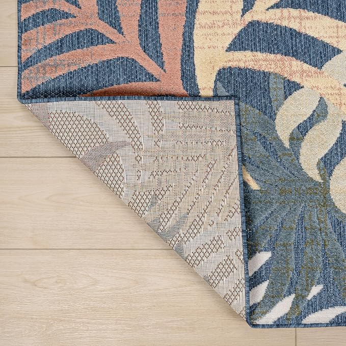 JONATHAN Y Tropics Palm Leaves Indoor Outdoor Area Rug 4X6 Dark Blue/Multi | Ships Rolled, Durable Flat Weave, Lays Flat for Backyard, Patio, Porch, Easy-Cleaning, High Traffic,Pet-Friendly,Non-Shedding