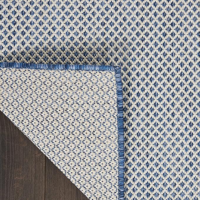 Nourison Home Courtyard Ivory Blue 4' x Square Area Rug - Easy Clean, Non Shedding, Bed Room, Living Room, Dining Room, Kitchen (4' x Square)