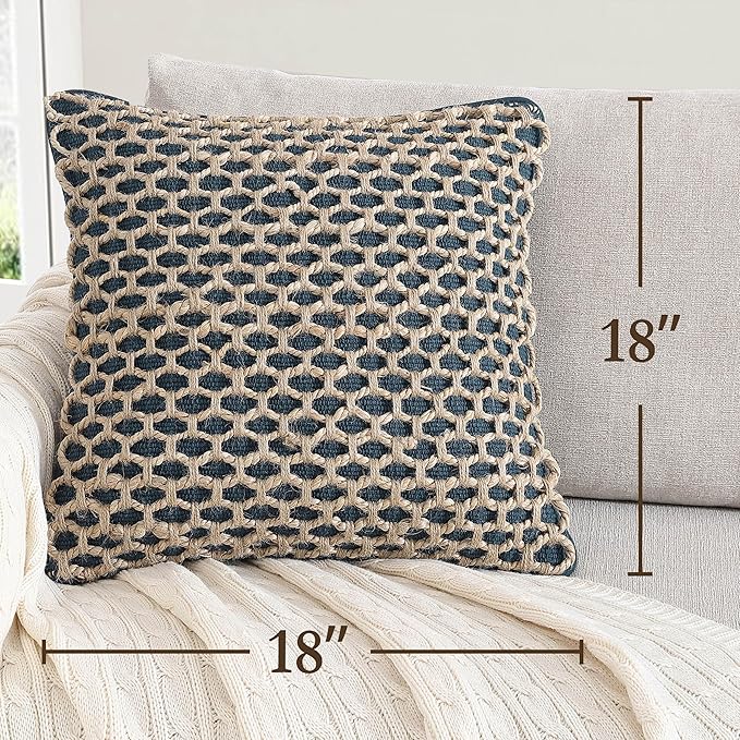 Boho Living 18x18 Indigo Throw Pillow Covers with Pillow Insert Included, Pack of 1