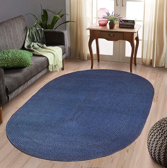 Superior Jute Oval Indoor Area Rug, Denim Blue
