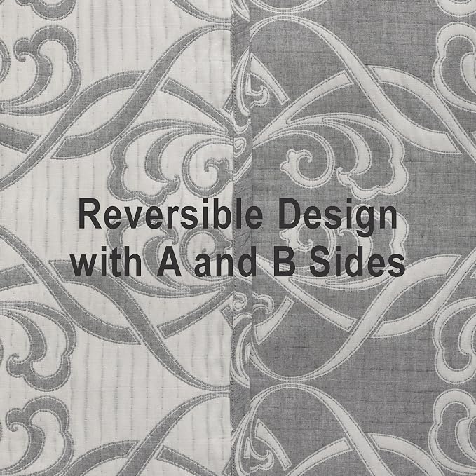 NTBAY 3 Layers Cotton Muslin 68x92 Twin Bed Blanket, Super Soft Breathable Thermal Yarn Dyed Quilt for Adults, Perfect Lightweight Blanket for Couch Sofa Bed All Seasons, Grey Paisley