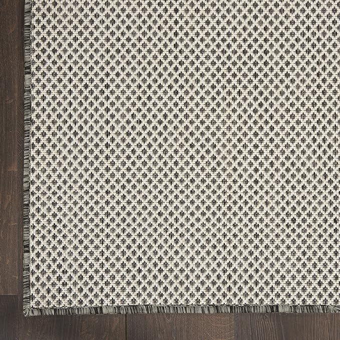 Nourison Home Courtyard Ivory Charcoal 4' x Square Area Rug - Easy Clean, Non Shedding, Bed Room, Living Room, Dining Room, Kitchen (4' x Square)