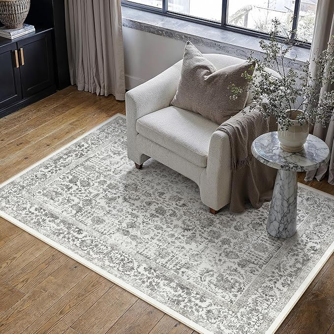 PureCozy Black Area Rug 3x4 Office Entryway Rug Machine Washable Kitchen Vintage Distressed Non Slip Carpet Indoor Retro Floral Accent Throw Door Mat for Bathroom Bedroom Dining Living Room