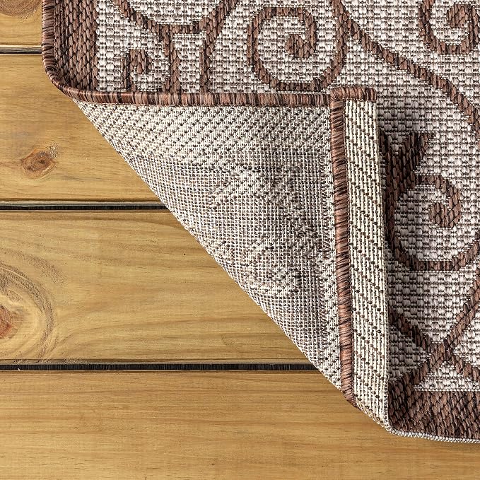 JONATHAN Y Vintage Filigree Indoor Outdoor Round Area Rug 8 Ft Taupe/Espresso, Madrid Textured Weave for Backyard, Patio, Porch, Easy-Cleaning, High Traffic, Pet-Friendly, Non-Shedding (SMB107C-8R)