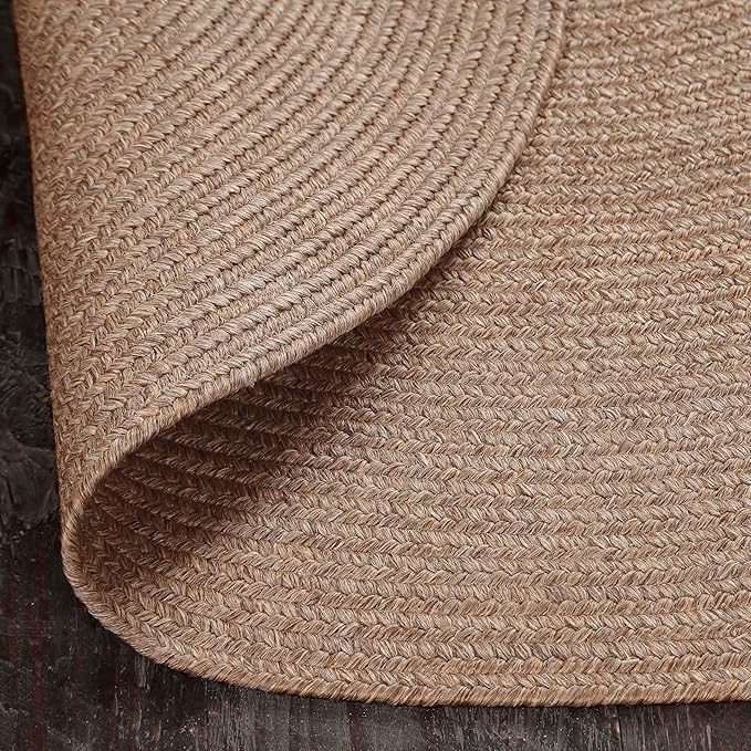 Superior Indoor/ Outdoor Oval Area Rug, Reversible Braided Home Floor Decor for Living Room, Kitchen, Entryway, Patio, Front Porch, Deck, Modern, Boho, Farmhouse Style, 8' x 10', Latte
