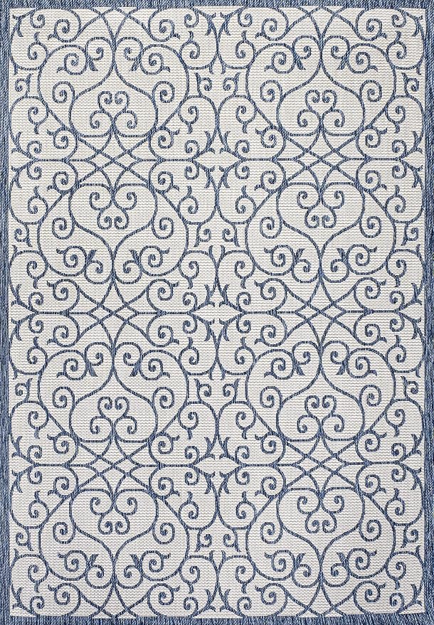 JONATHAN Y Vintage Filigree Indoor Outdoor Area Rug 8X10 Blue/Cream, Madrid Textured Weave for Backyard, Patio, Porch, Easy-Cleaning, High Traffic, Pet-Friendly, Non-Shedding (SMB107F-8)