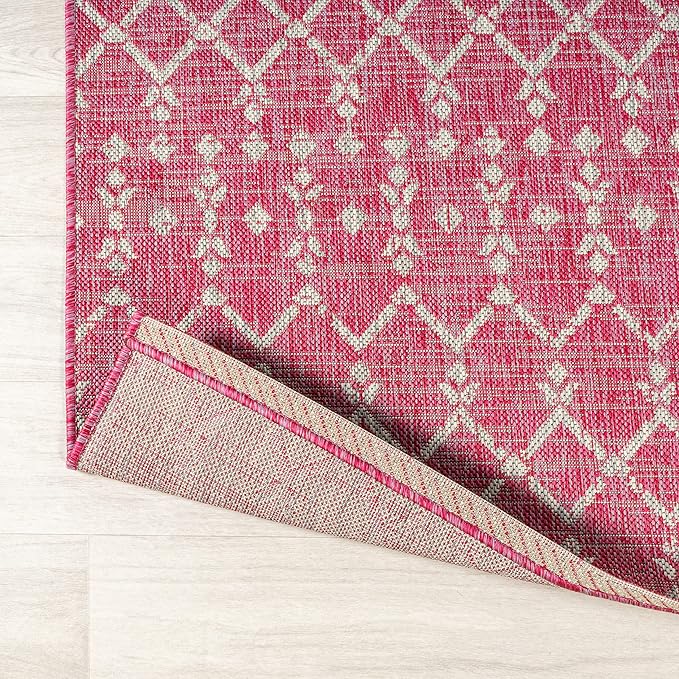 JONATHAN Y Moroccan Geometric Indoor Outdoor Area Rug 8X10 Fuchsia/Light Gray, Ourika Textured Weave for Backyard, Patio, Porch, Easy-Cleaning, High Traffic, Pet-Friendly, Non-Shedding (SMB108Q-8)