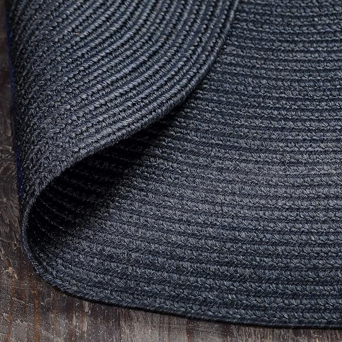 Superior Reversible Braided Indoor/Outdoor Area Rug, 4' Round, Denim Blue