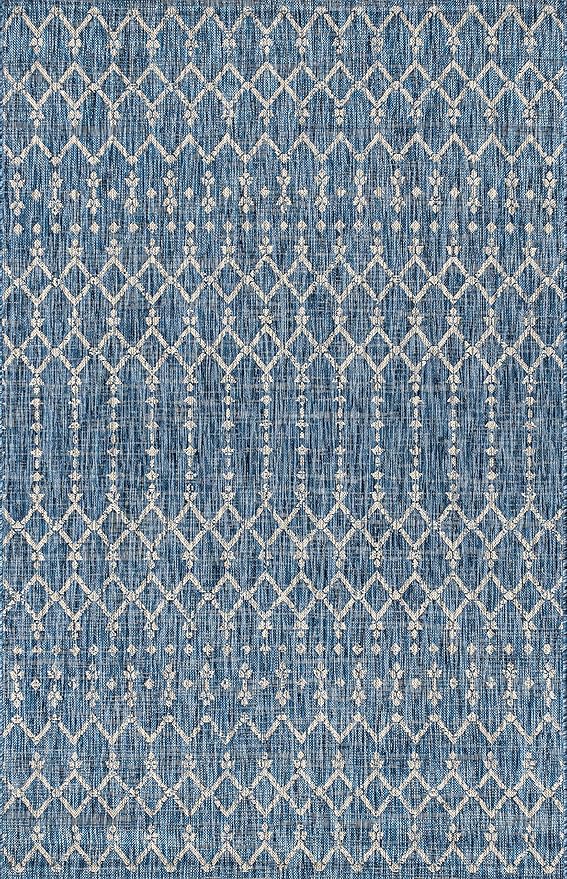 JONATHAN Y Moroccan Geometric Indoor Outdoor Area Rug 5X8 Navy/Light Gray, Ourika Textured Weave for Backyard, Patio, Porch, Easy-Cleaning, High Traffic, Pet-Friendly, Non-Shedding (SMB108B-5)