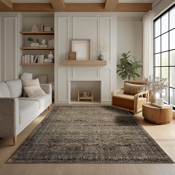 Ruaruarug Washable Area Rug 4x6 for Living Room Bedroom, Ultra Soft Non Slip Stain & Fade Resistant, Pet & Kids Friendly, Suitable for High Traffic Areas Easy to Clean for Kitchen, Vintage Brown