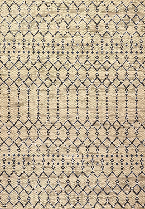 JONATHAN Y Moroccan Geometric Indoor Outdoor Area Rug 8X10 Beige/Navy, Ourika Textured Weave for Backyard, Patio, Porch, Easy-Cleaning, High Traffic, Pet-Friendly, Non-Shedding (SMB108H-8)