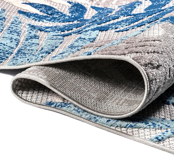 JONATHAN Y Tropics Palm Leaves Indoor Outdoor Area Rug 4X6 Gray/Blue | Ships Rolled, Durable Flat Weave, Lays Flat for Backyard, Patio, Porch, Easy-Cleaning, High Traffic,Pet-Friendly,Non-Shedding