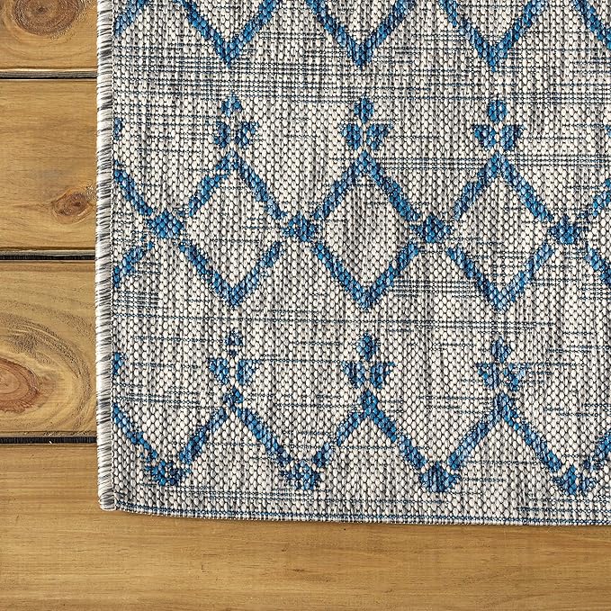 JONATHAN Y Moroccan Geometric Indoor Outdoor Runner Rug 2X10 Light Gray/Navy, Ourika Textured Weave for Backyard, Patio, Porch, Easy-Cleaning, High Traffic, Pet-Friendly, Non-Shedding (SMB108A-210)