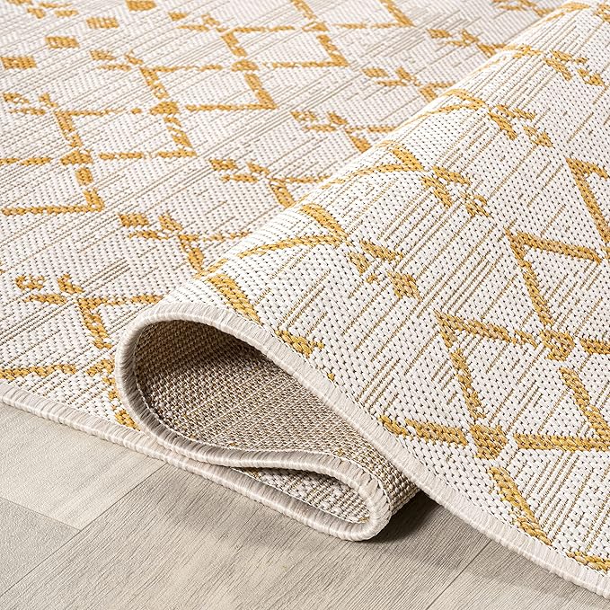 JONATHAN Y Moroccan Geometric Indoor Outdoor Area Rug 5X8 Cream/Yellow, Ourika Textured Weave for Backyard, Patio, Porch, Easy-Cleaning, High Traffic, Pet-Friendly, Non-Shedding (SMB108J-5)