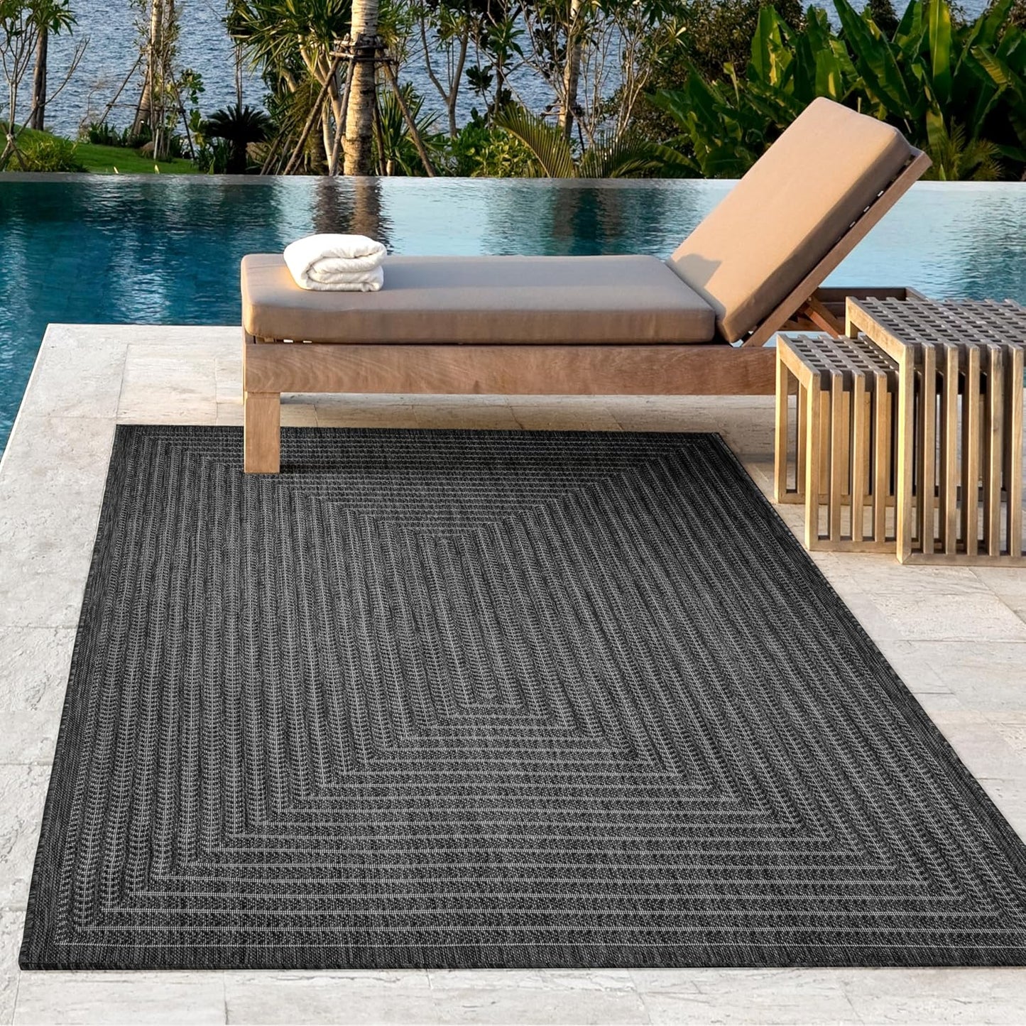 Adiva Rugs Outdoor Indoor Area Rug, Weather Resistant, Easy to Clean, Stain Resistant Floor Mat for Dining Room, Backyard, Deck, Patio (Pebble Weiss, 9' x 12')