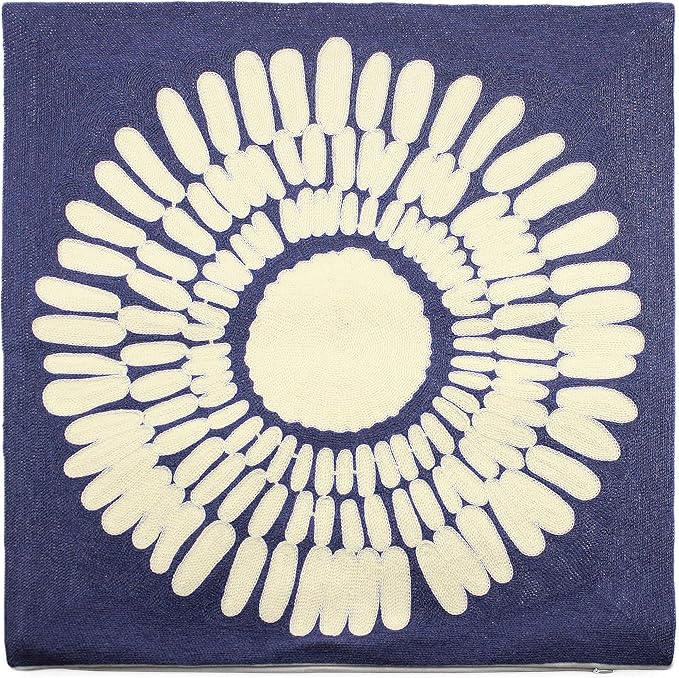 Embroidery Throw Pillow Covers 18x18 Home Decor Floor Pillows Cover 100% Cotton Cushion Cover Throw Pillow Case for Couch Dark Blue Sunflower Embroidered Pillow 45x45cm, Navy Blue, 1 Piece