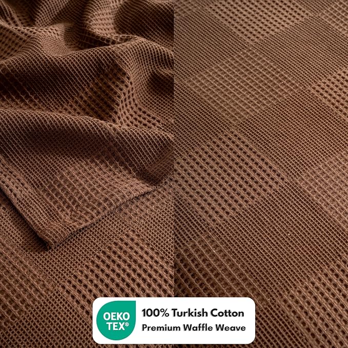 100% Turkish Cotton Blanket King Size Waffle Weave Blankets, Made in Turkiye, Light Airy Throw Bedspread (Dark Brown, King Size Blanket 90 x 110 inch)