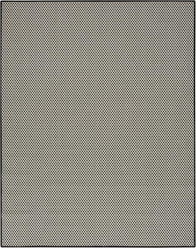 Nourison Home Courtyard Black White 9' x 12' Area Rug - Easy Clean, Non Shedding, Bed Room, Living Room, Dining Room, Kitchen (9' x 12')