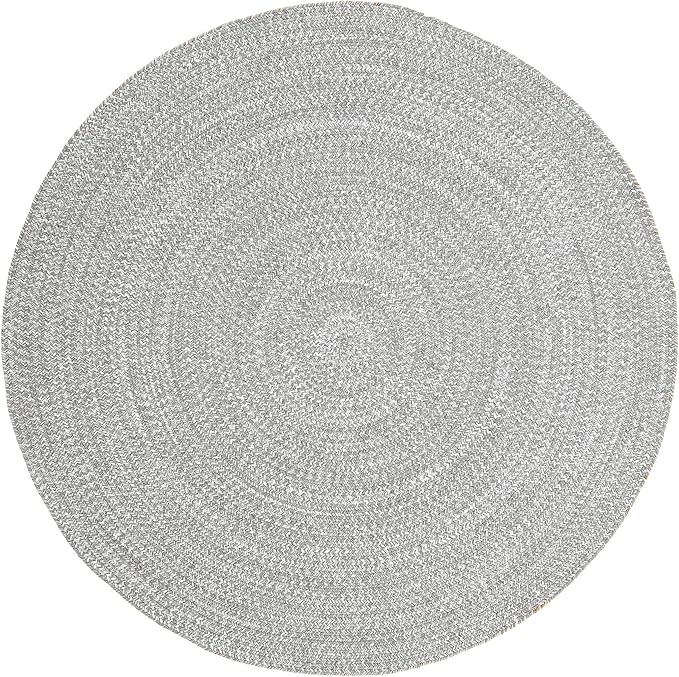 Superior Indoor/Outdoor Area Rug, Dual-Tone Reversible Braided Floor Decor for Patio, Front Porch, Entryway, Living Room, Office, Nursery, Artistic Home, 4' Round, Canvas-White