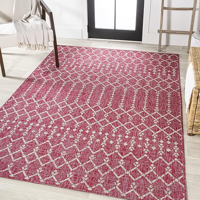 JONATHAN Y Moroccan Geometric Indoor Outdoor Area Rug 8X10 Fuchsia/Light Gray, Ourika Textured Weave for Backyard, Patio, Porch, Easy-Cleaning, High Traffic, Pet-Friendly, Non-Shedding (SMB108Q-8)