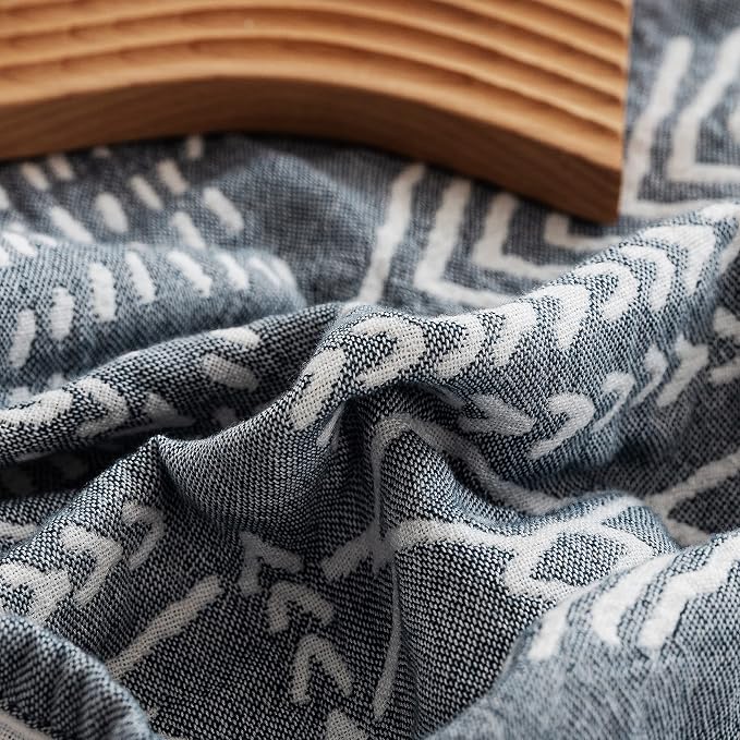 MEJU Indian Bohemia Muslin Summer Boho Blanket Throw for Bed Sofa Couch, 100% Combed Cotton 3 Layer Soft Warm Quick Dry Throw Blanket Bed Coverlet (Boho, F/Q 80 in X 90 in