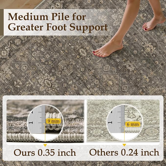 6x9 Washable Area Rug for Living Room Bedroom Vintage Brown Carpet Medium Pile Traditional Retro Non Slip Thicker Throw Rug for Dining Room Entryway Indoor Dorm Kitchen