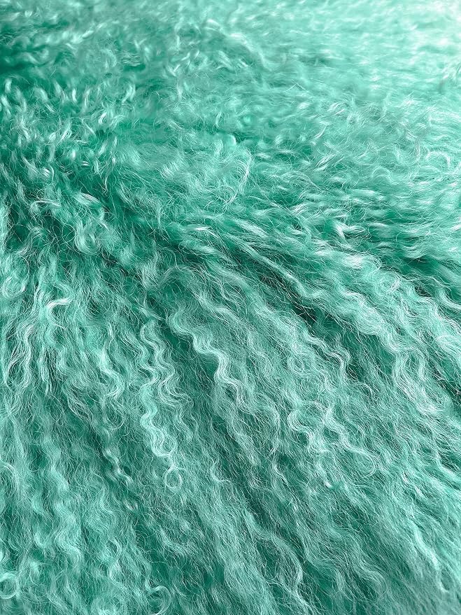 MOOX Mongolian Lamb Fur Pillow Covers Lumbar Throw Sheepskin Pillow Case Genuine Wool Fur Tibetan Accent Living Room Bedroom Decorative Cushion Cover (20x20inch, Green)