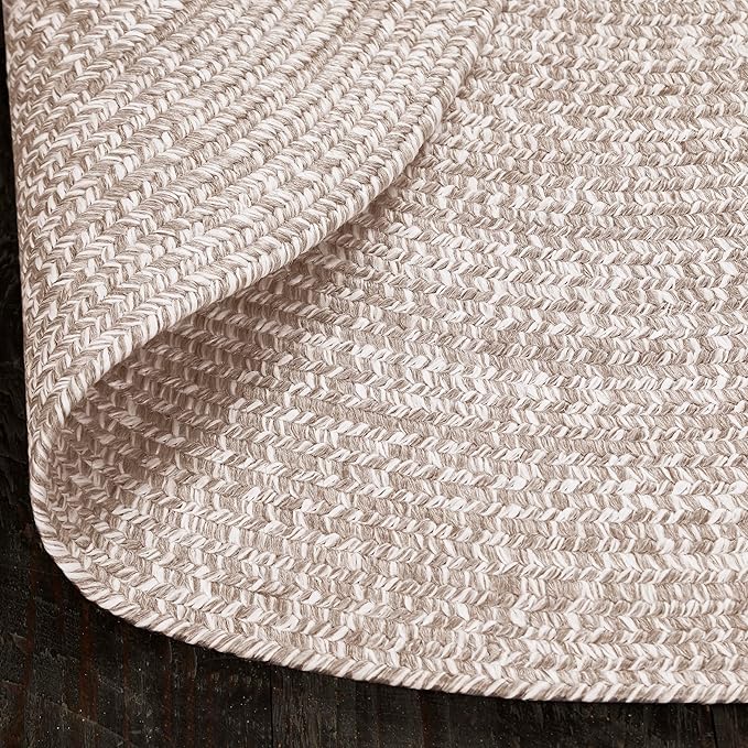 Superior Indoor/Outdoor Area Rug, Dual-Tone Reversible Braided Floor Decor for Patio, Front Porch, Entryway, Living Room, Office, Nursery, Artistic Home, 5' x 8', Latte-White