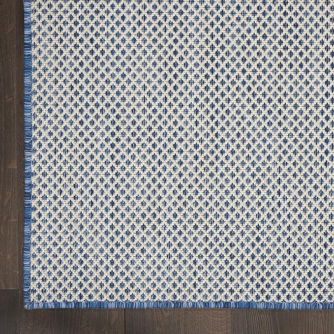 Nourison Home Courtyard Ivory Blue 6' x Square Area Rug - Easy Clean, Non Shedding, Bed Room, Living Room, Dining Room, Kitchen (6' x Square)