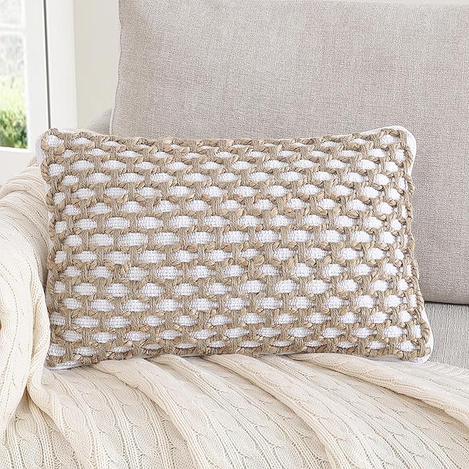 Boho Living Jada Decorative Throw, Includes Accent, Premium Woven Design, Living Room Décor, (1) 12" x 20" Pillow Cover with Insert, White