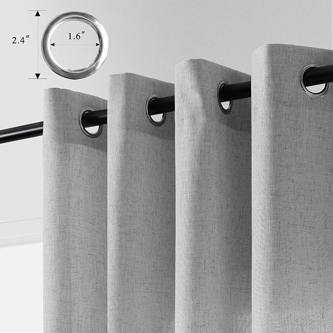 Extra Long Light Grey Curtains 120 Inches for Living Room 2 Panels Set Grommet Light Filtering Semi Sheer Linen Drapes Boho Modern Dove Gray 120 Inch Length Curtain for Patio Door Ceiling Floor
