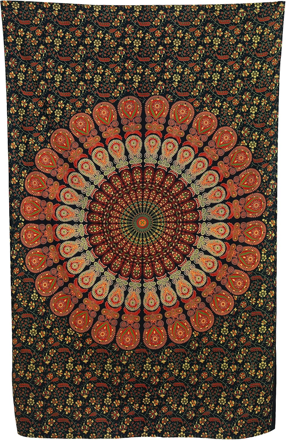 Bless International Handmade Indian hippie Bohemian Psychedelic Peacock Mandala Wall hanging College Dorm Beach Throws Table Cloth Bedding Tapestry (Golden Green, Medium(54x60Inches)(137x152cms))