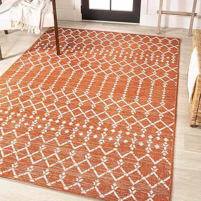 JONATHAN Y Moroccan Geometric Indoor Outdoor Area Rug 5X8 Orange/Cream, Ourika Textured Weave for Backyard, Patio, Porch, Easy-Cleaning, High Traffic, Pet-Friendly, Non-Shedding (SMB108P-5)