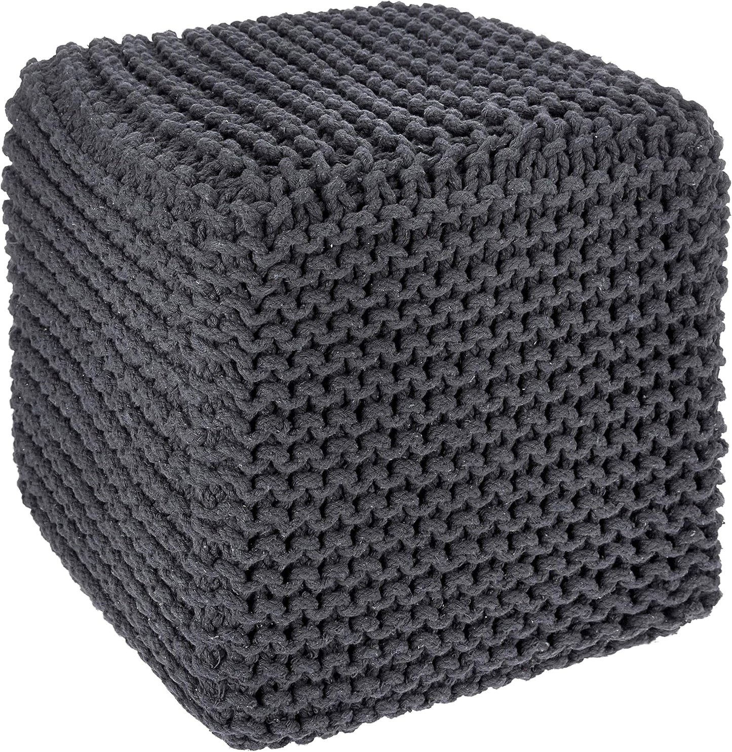 REDEARTH Cube Pouf Foot Stool Ottoman - Hand Knitted Coffee Table - Cotton Cord Boho Pouffe - Home Décor Poof - Stuffed Footrest for Living Room - Bedroom - Patio (16" x 16" x 16") - Dark Gray