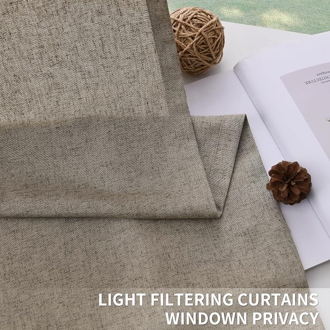 Dark Taupe Pinch Pleated Linen Curtains 102 Inches Long 2 Panels for Living Room Bedroom Vintage Neutral Modern Back Tab Privacy Light Filtering Semi Sheer Pinch Pleat Drapes with Hooks Rings 40x102