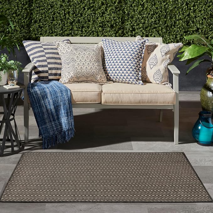 Nourison Home Horizon Indoor/Outdoor Charcoal 3' x 5' Area Rug - Easy Clean, Non Shedding, Bed Room, Living Room, Dining Room, Kitchen (3' x 5')