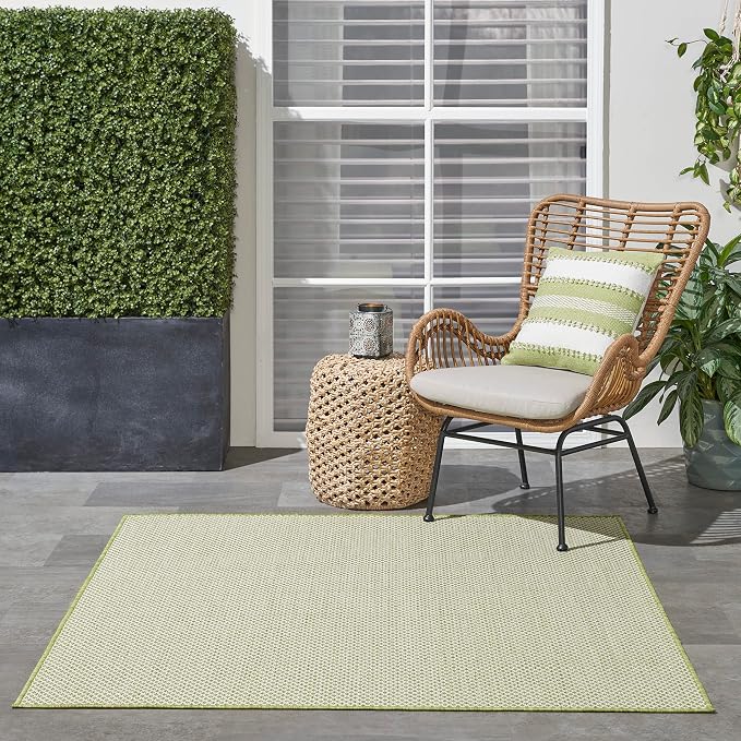 Nourison Home Courtyard Ivory Green 5' x Square Area Rug - Easy Clean, Non Shedding, Bed Room, Living Room, Dining Room, Kitchen (5' x Square)