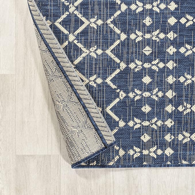 JONATHAN Y Moroccan Geometric Indoor Outdoor Area Rug 10X14 Navy/Beige, Ourika Textured Weave for Backyard, Patio, Porch, Easy-Cleaning, High Traffic, Pet-Friendly, Non-Shedding (SMB108K-14)