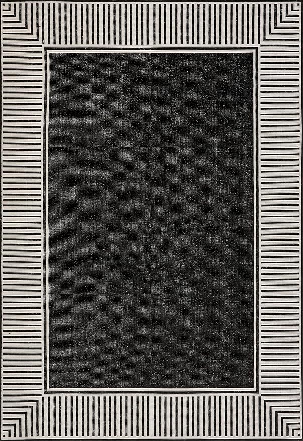 Nuloom Asha Black/Ivory, 9'6" x 12', Casual, Striped Border, Soft and Cozy, High Traffic, Stain Resistant, Easy Clean, Durable Area Rug for Indoor/Outdoor Patio, Deck, Porch, Garden, Courtyard