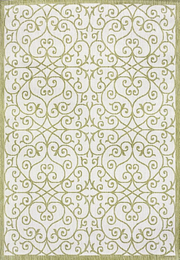JONATHAN Y Vintage Filigree Indoor Outdoor Area Rug 3X5 Green/Cream, Madrid Textured Weave for Backyard, Patio, Porch, Easy-Cleaning, High Traffic, Pet-Friendly, Non-Shedding (SMB107H-3)