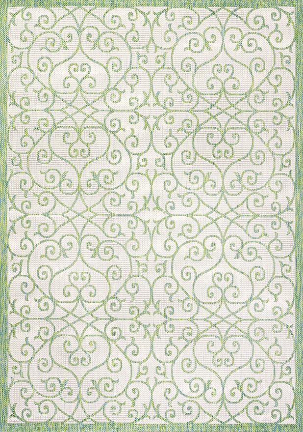 JONATHAN Y Vintage Filigree Indoor Outdoor Area Rug 3X5 Cream/Green, Madrid Textured Weave for Backyard, Patio, Porch, Easy-Cleaning, High Traffic, Pet-Friendly, Non-Shedding (SMB107J-3)