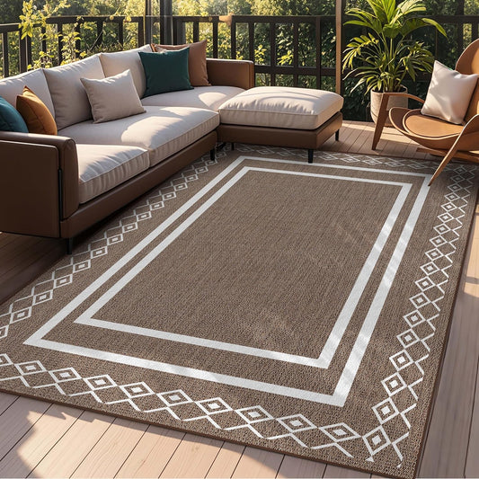 Outdoor Patio Rug, Outside Rectangular Carpet, Moroccan Geometric Rugs, Washable Large Indoor Outdoor Rug 6x9 Mats for RV, Picnic, Backyard, Deck, Balcony, Porch, Beach