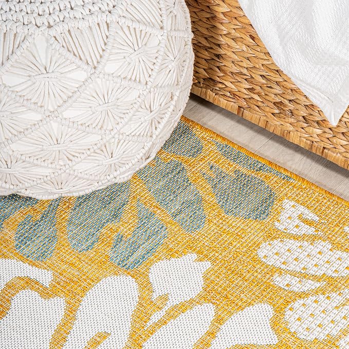 JONATHAN Y Floral Textured Weave Indoor Outdoor Runner Rug 2X10 Yellow/Cream, Zinnia Modern for Backyard, Patio, Porch, Easy-Cleaning, High Traffic, Pet-Friendly, Non-Shedding (SMB110G-210)