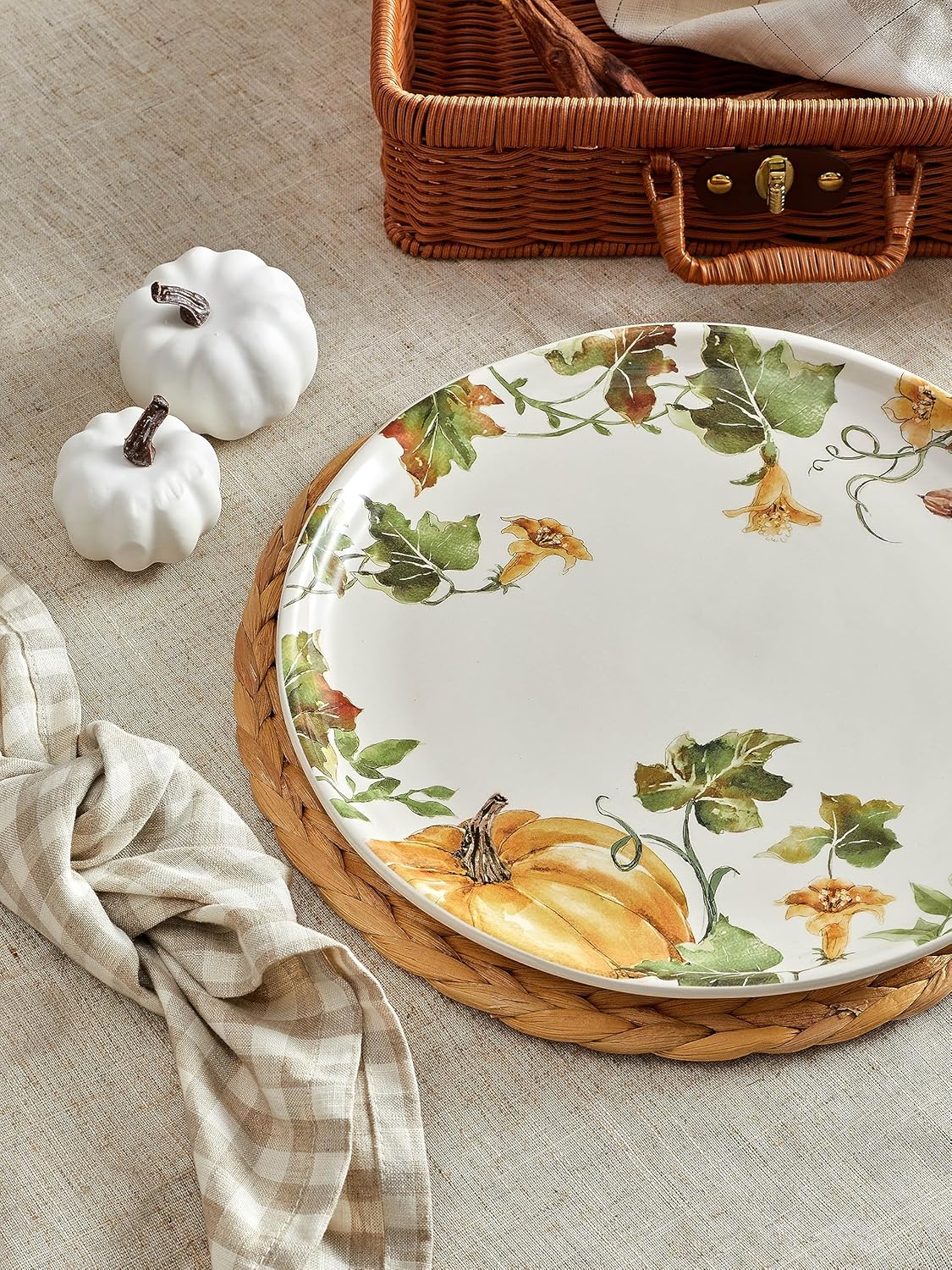 Bico Woodland Critters Dinner Plates Set of 4, 11 Inch Large Ceramic Plates for Pasta, Steak, Stylish Serving Dishes, Microwave and Dishwasher Safe, Gift for Housewarming and Thanksgiving