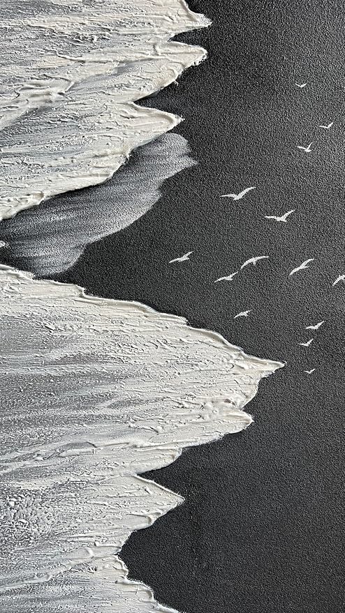 YaSheng Art - Oil Painting on Canvas Texture Black and White Ocean scenery sandbeach 3D Oil Painting Hand-Painted Abstract Artwork Paintings Modern Home Decor Living room sofa bedroom dining room hanging pictures Canvas Wall Art 24x48inch