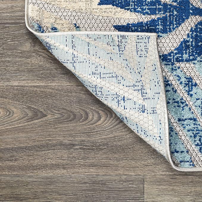 JONATHAN Y Tropics Palm Leaves Indoor Outdoor Square Area Rug 6X6 Gray/Blue | Ships Rolled, Durable Flat Weave, Lays Flat for Backyard, Patio, Porch, Easy-Cleaning, High Traffic,Pet-Friendly,Non-Shedding