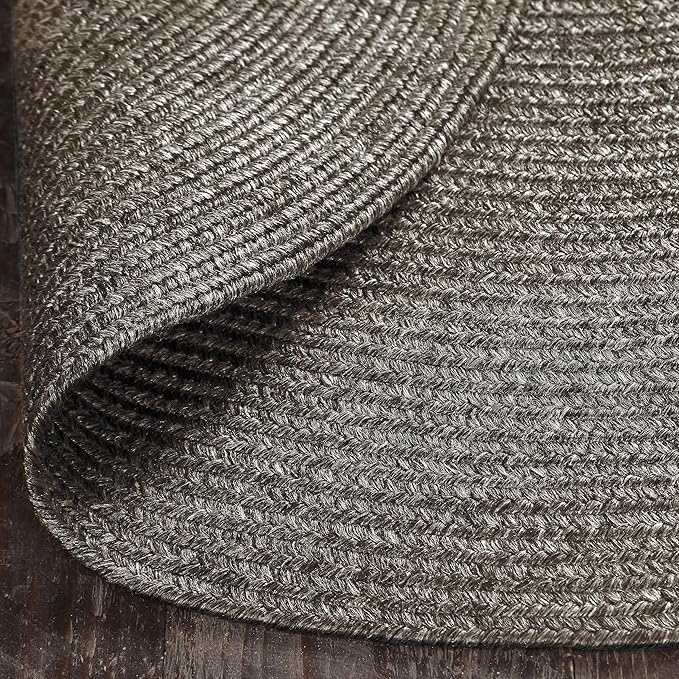 Superior Indoor/Outdoor Runner Rug, Reversible Braided Floor Decor for Living Room, Kitchen, Patio, Front Porch, Modern Boho Farmhouse Rugs, Hardwood, Bedroom Accessories, 2' x 8' Oval, Charcoal